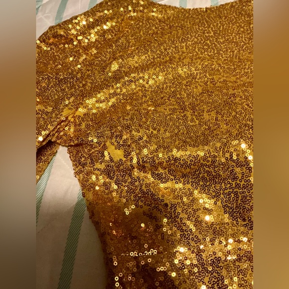 ASOS NaaNaa sequin mini dress with draped back in gold, size 10. - Picture 8 of 9